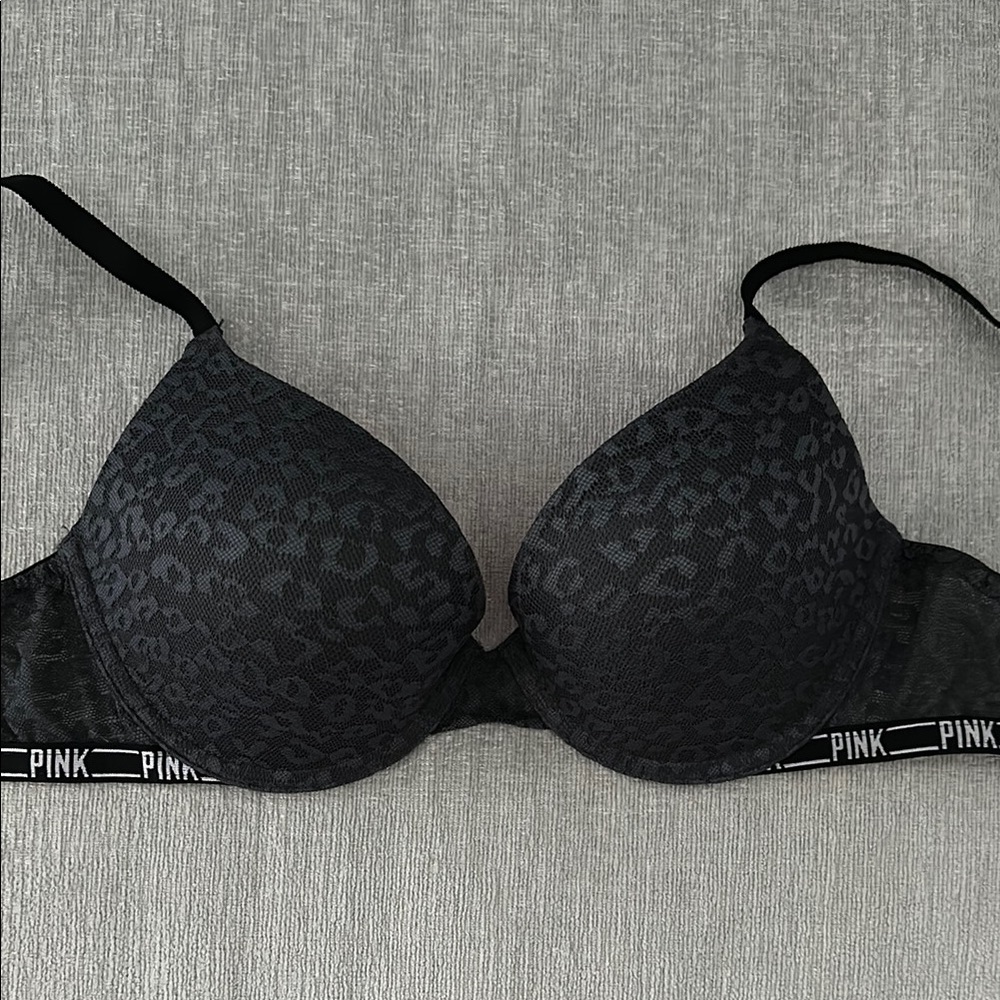 PINK Victoria's Secret Dark Gray Leopard Print Bra